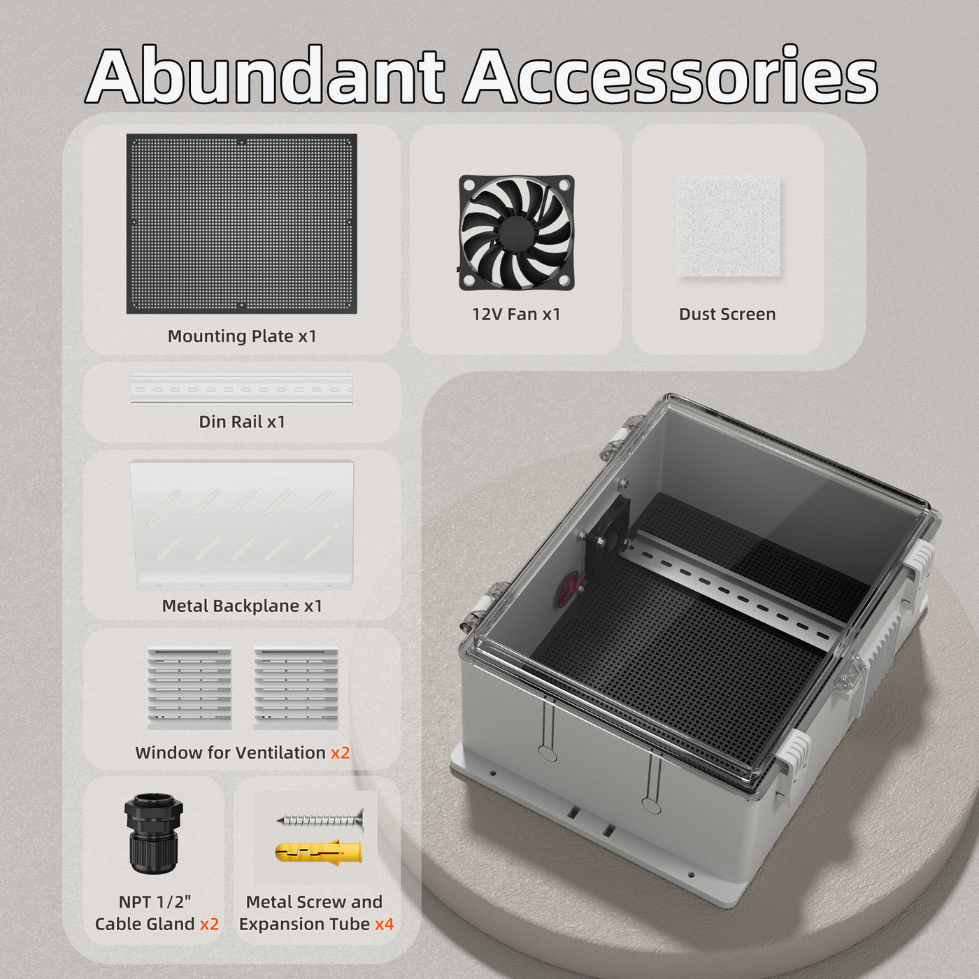 Outdoor Electrical Box with Cooling Fan Weatherproof ABS Enclosure - 15.7"x11"x5.9"