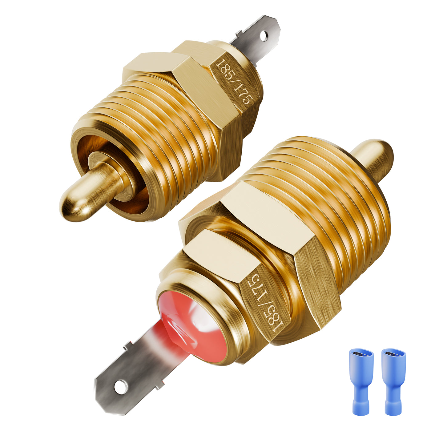 2PCS 3/8" NPT Fan Thermostat Temperature Switch | 185°F ON / 175°F OFF | Brass Engine Coolant Fan Sensor for 10" 12" 14" 16" Fan