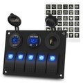 5-Gang Marine Switch Panel with USB-C PD Voltmeter and 12V Socket