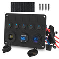 5-Gang Round Rocker Switch Panel with USB-C PD and Voltmeter