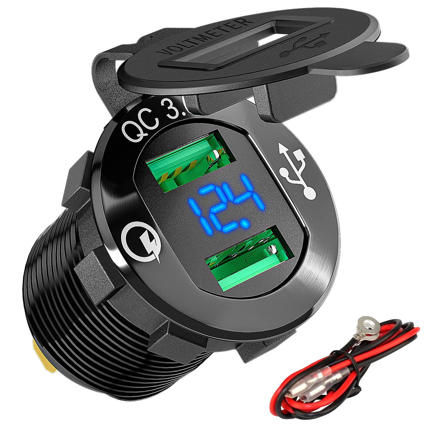 36W QC3.0 Dual Power Port 12V USB Charger With LED Voltmeter best sale
