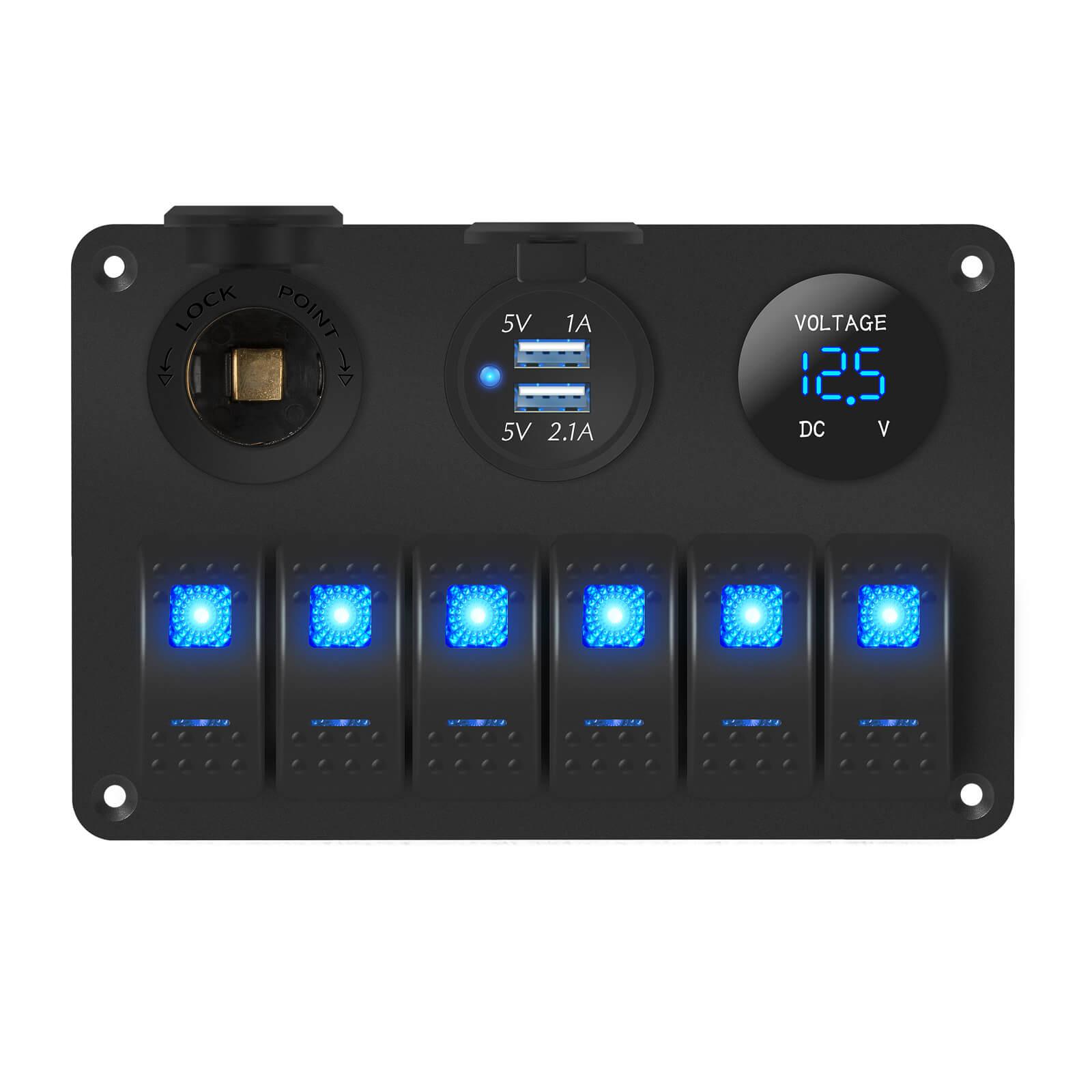 Aluminum Boat 6 Gang Rocker Switch Panel with Dual USB Socket – DAIER