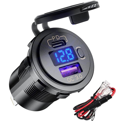 48W PD&QC3.0 Dual Outlet 12V Car Charger Socket With Switch shop online
