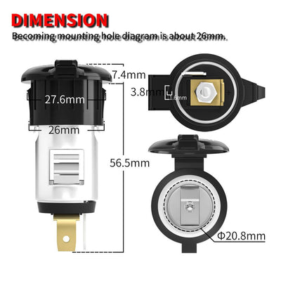 Car 120W 12V Cigarette Lighter Socket Power Socket Outlet dimension 
