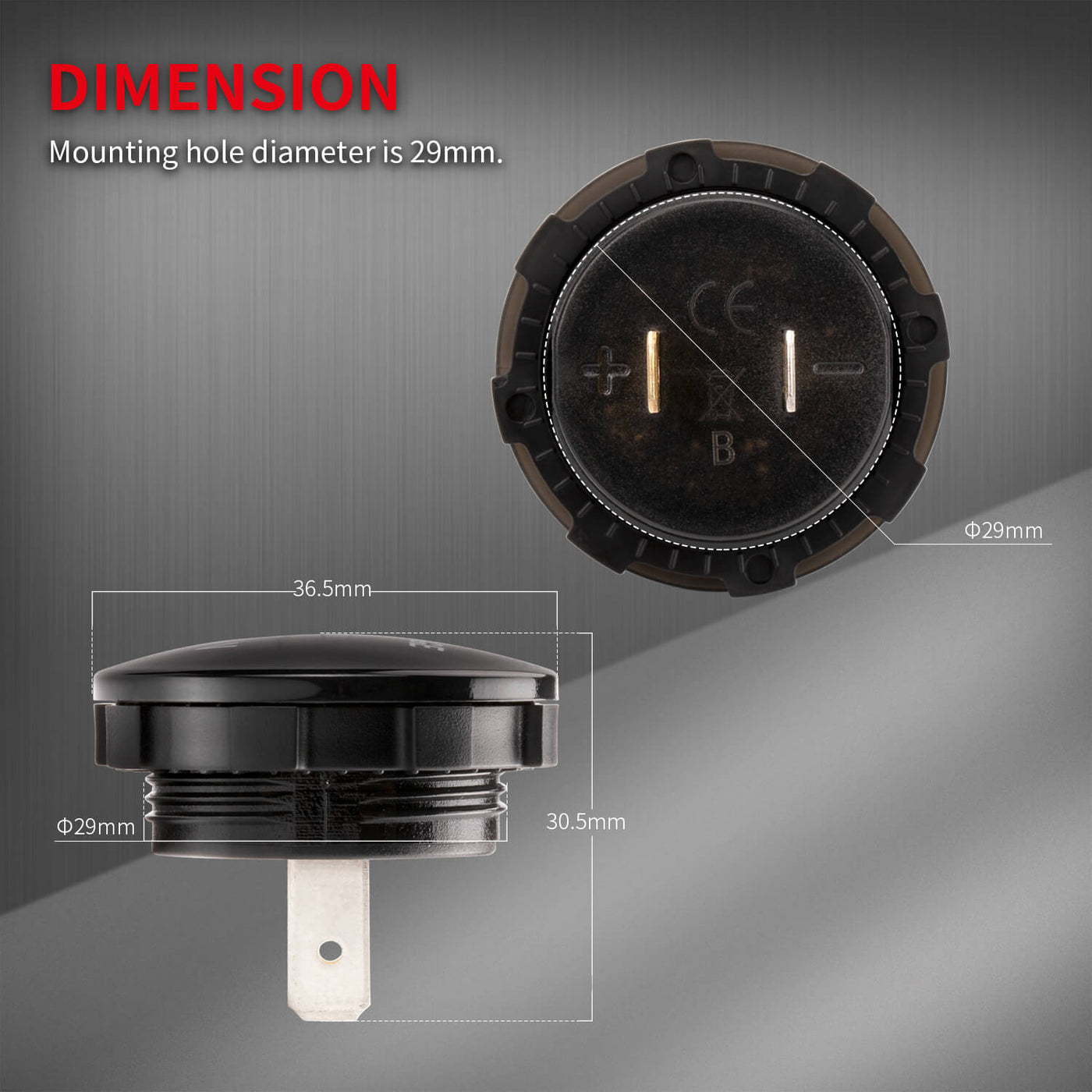 Auto 12V 24V Waterproof LED Digital Display Car Voltmeter dimension