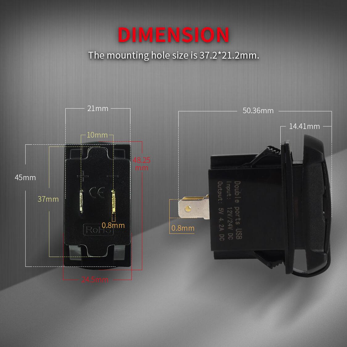 Rocker Switch Style 4.2A Dual Car Charger Marine USB Outlet – DAIER