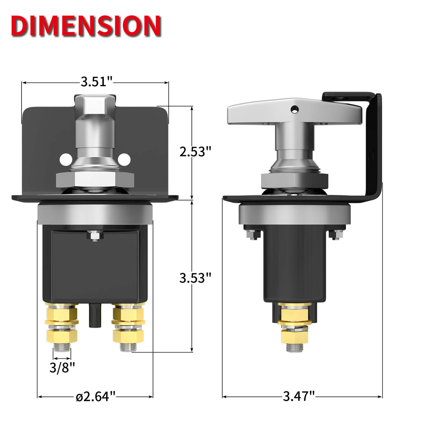 Kill Switch with Lock-out Plate Battery Disconnect Switch dimension