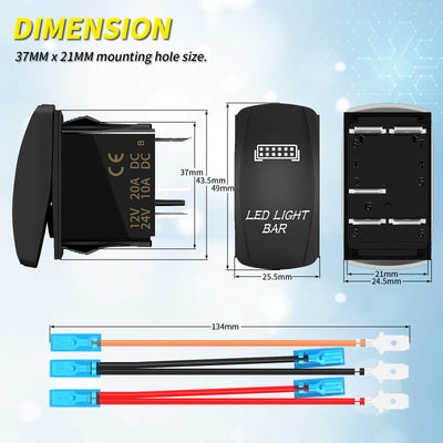Sealed 12V 20A SPST LED Light Bar Laser 5 Pin Rocker Switch dimension