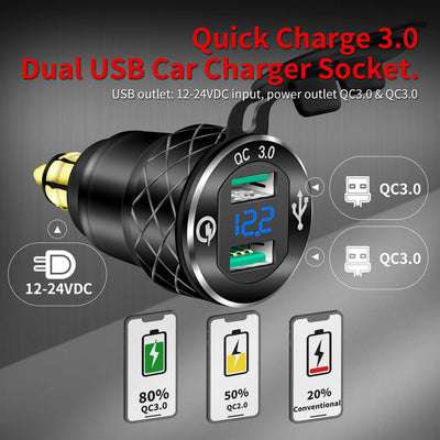 Dual QC3.0 Power Outlet DIN Hella Car Plug to USB Adapter nice price