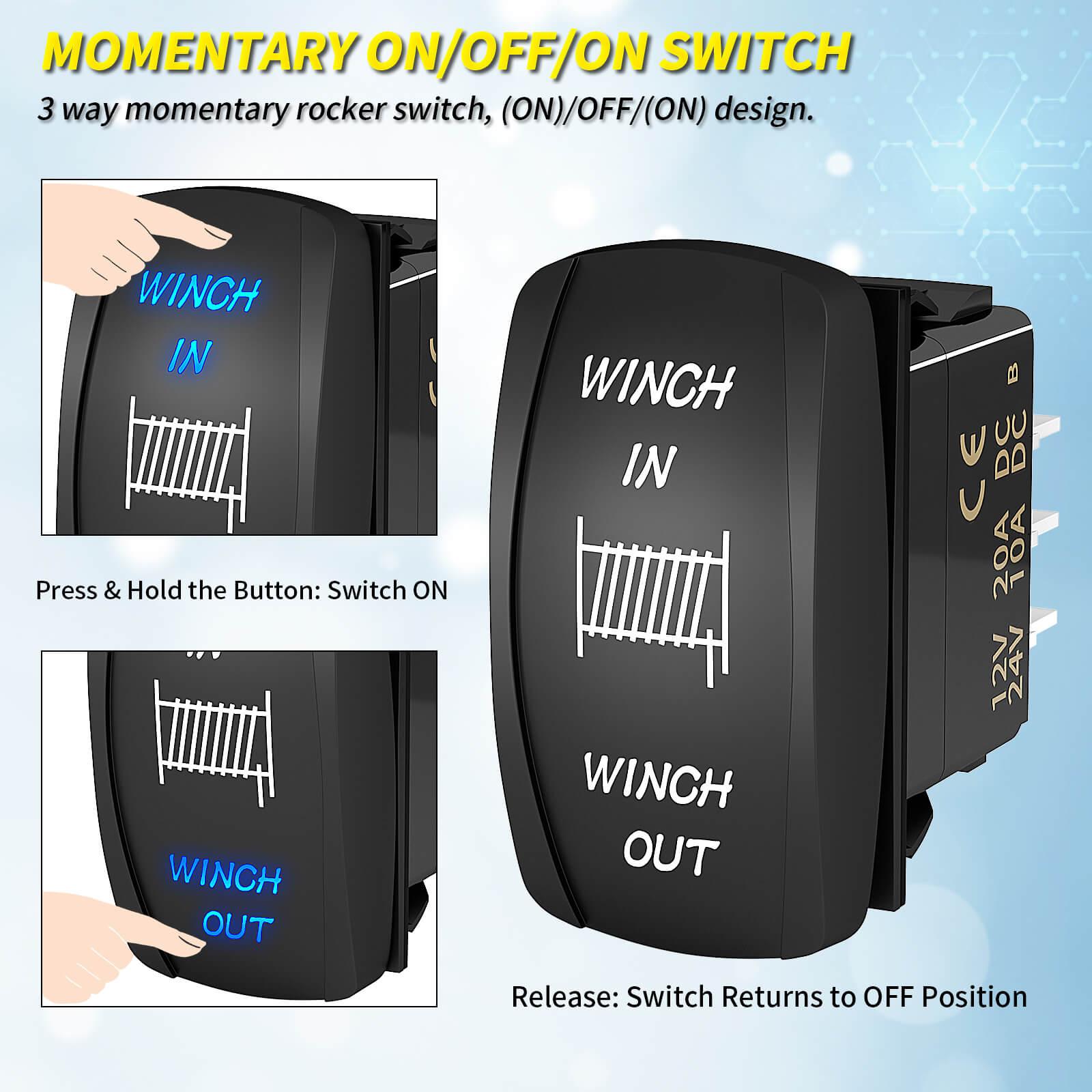 Boat Winch Rocker Switch RV Waterproof DPDT Winch IN Winch Out 3 Way Rocker Switch – DAIER