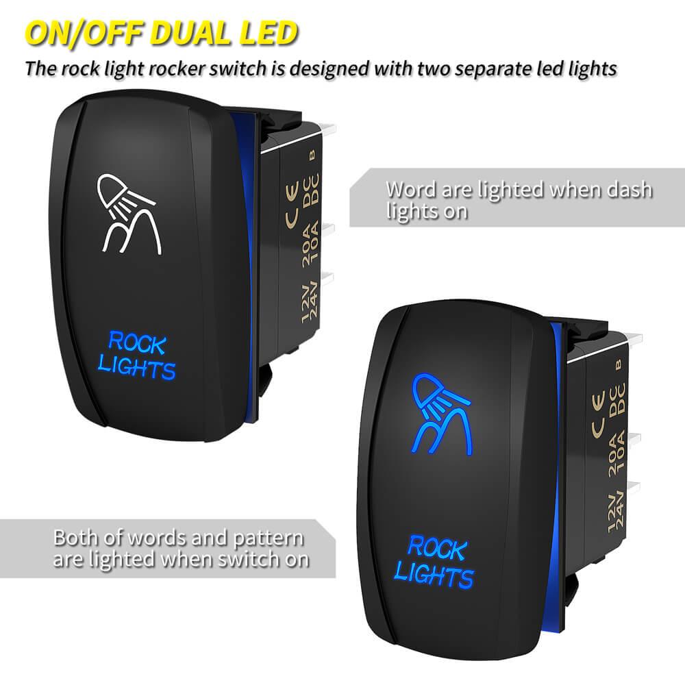 IP65 UTV 2 Way Dual LED Rock Lights Rocker Switches 12V 20A – DAIER