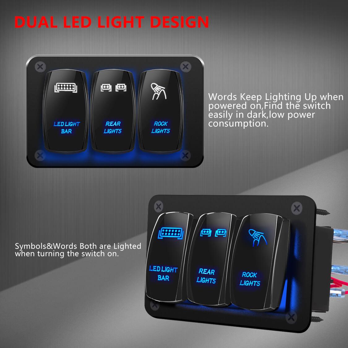 3 Gang Metal LED Light Bar Bright Lacquer 12V Switch Panel – DAIER