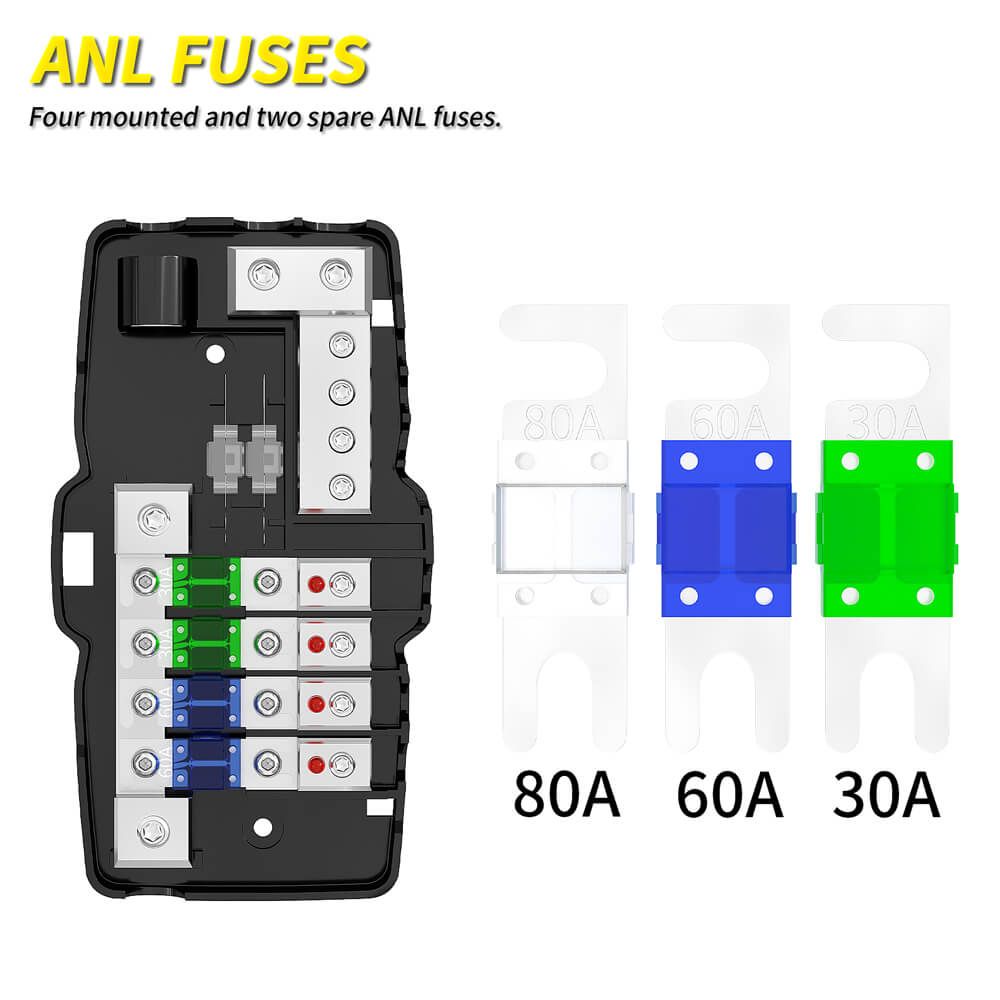 12V 4 Way Car Audio Distribution ANL Fuse Block with Ground ANl fuses