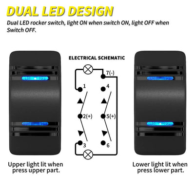 20A 12V 3 Way Dual LED 7 Pin Momentary DPDT Rocker Switch design