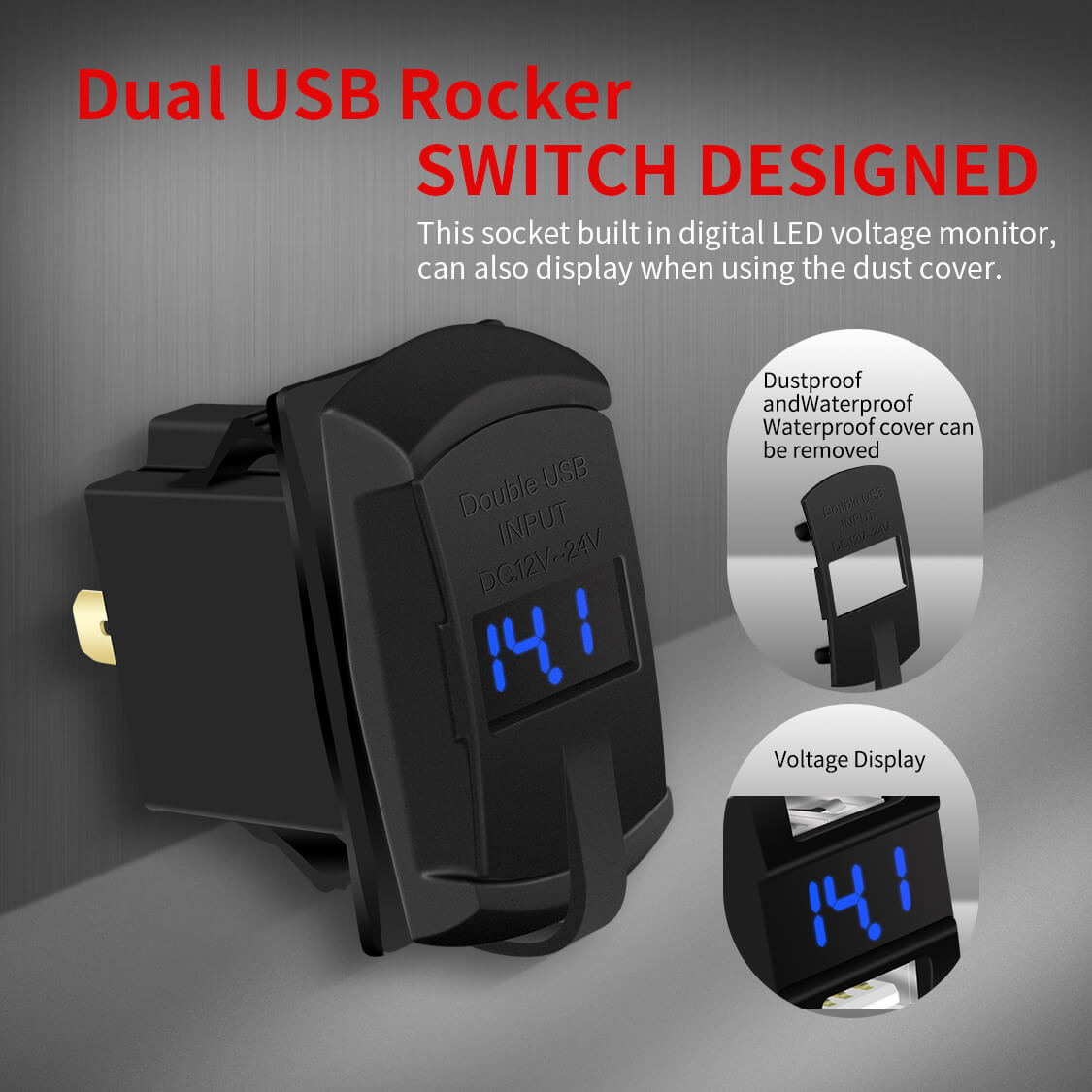 Rocker Switch Style 4.8A Dual Car Charger Marine USB Outlet peice