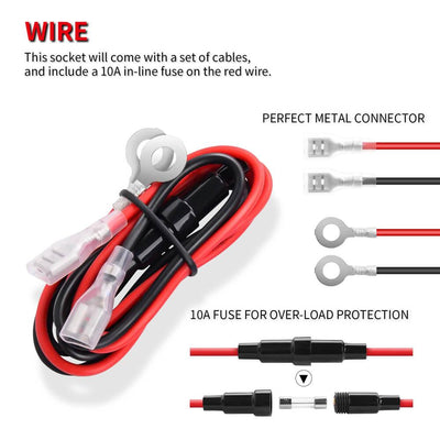 Car 120W 12V Cigarette Lighter Socket Power Socket Outlet wire