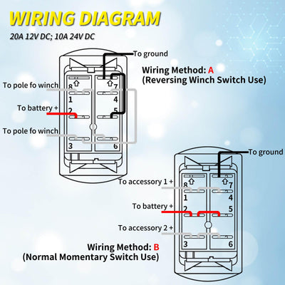 RV Waterproof DPDT Winch IN Winch Out 3 Way Rocker Switch wiring dragram