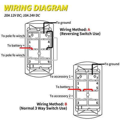 IP65 Marine Boat RV 20A 12V Dual LED ON OFF ON Rocker Switch wiring diagram