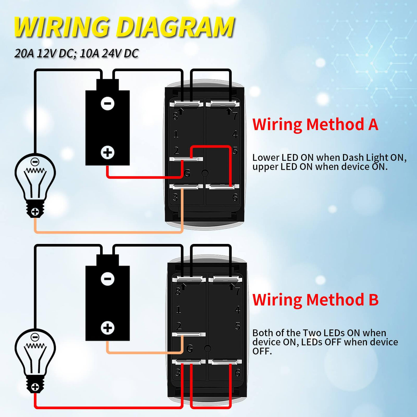 Sealed 12V 20A SPST LED Light Bar Laser 5 Pin Rocker Switch wiring diagram