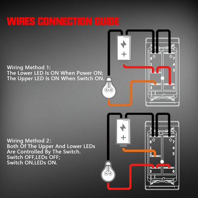 RV Boat 20A 12VDC Dual LED 5 Pin ON OFF Marine Rocker Switch connection guide