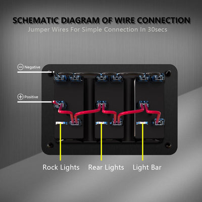 3 Gang Metal LED Light Bar Bright Lacquer 12V Switch Panel schematic diagram