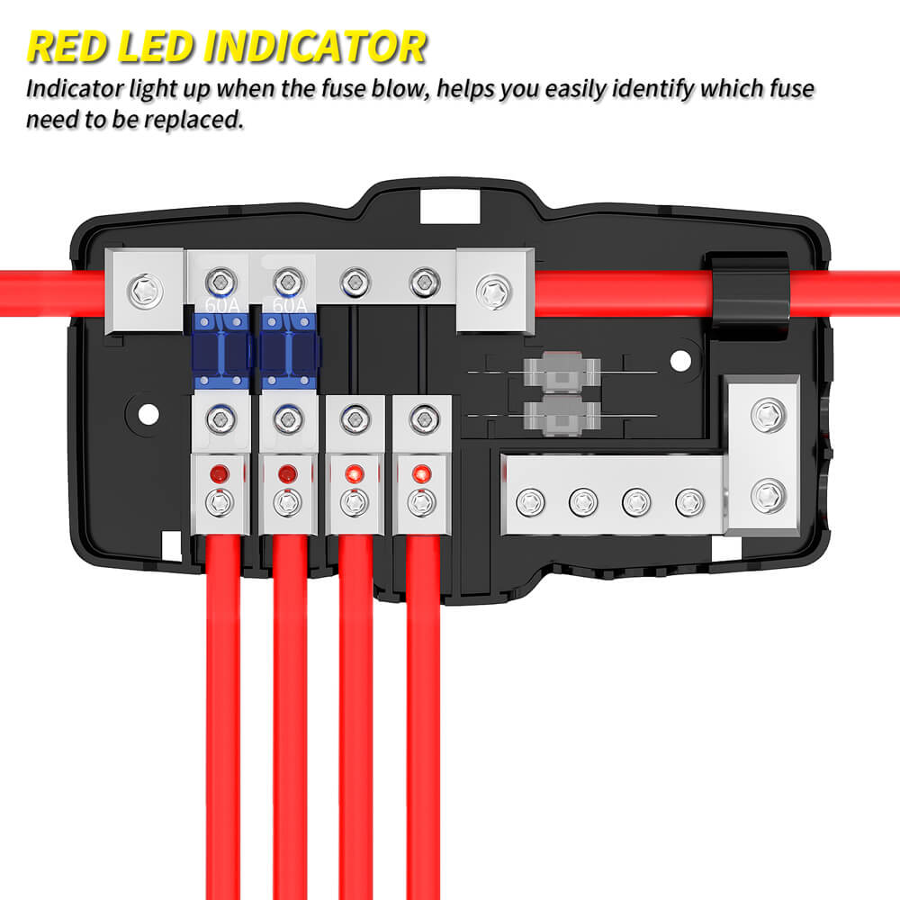 12V 4 Way Car Audio Distribution ANL Fuse Block with Ground LED indicator