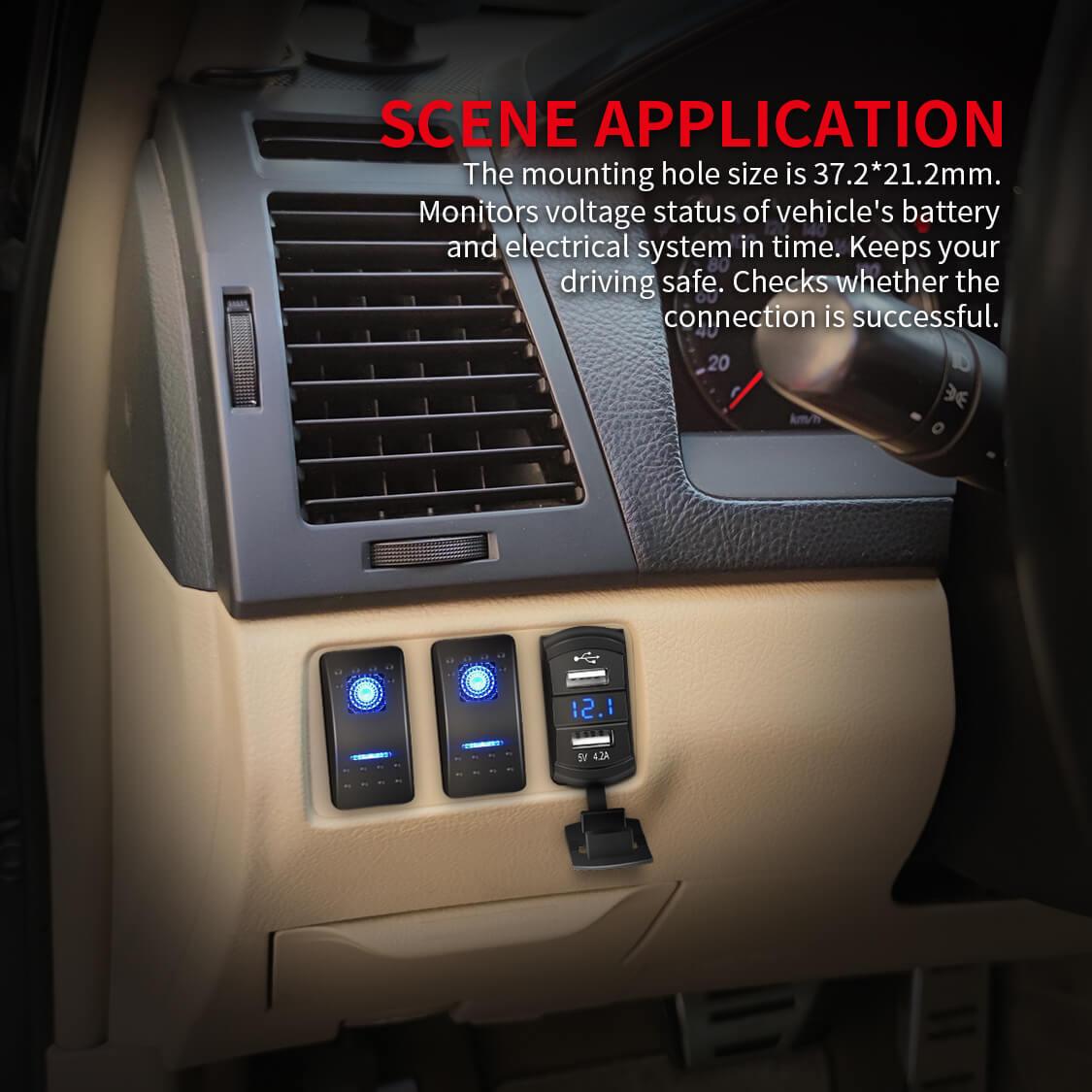 Rocker Switch Style 4.8A Dual Car Charger Marine USB Outlet scene application