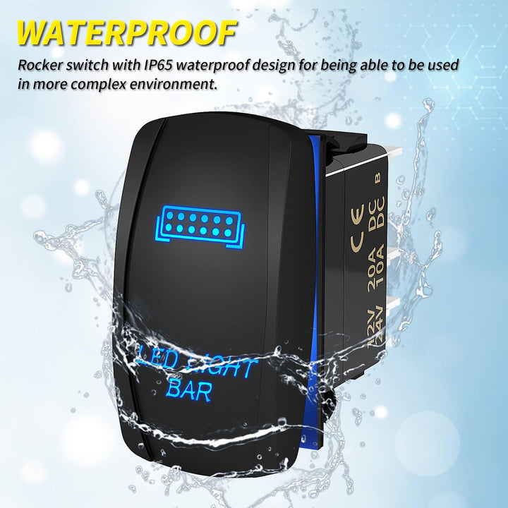 Off-road Light Bar Switch With Jumper Wires MICTUNING 5-Pin LED Light Bar Rocker Switch - 20A 12V Blue Illuminated On-Off Switch For Off-Road Lights Automotive Toggle Switch - Foto 5
