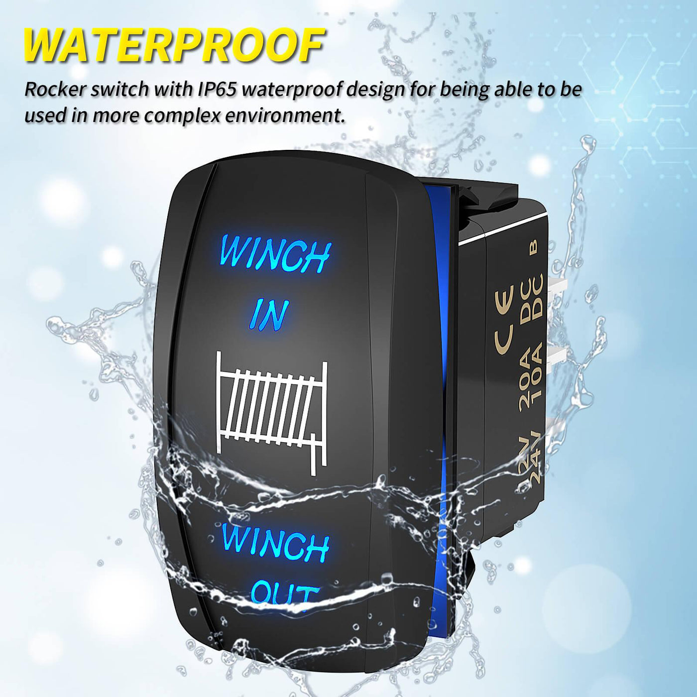 RV Waterproof DPDT Winch IN Winch Out 3 Way Rocker Switch waterproof