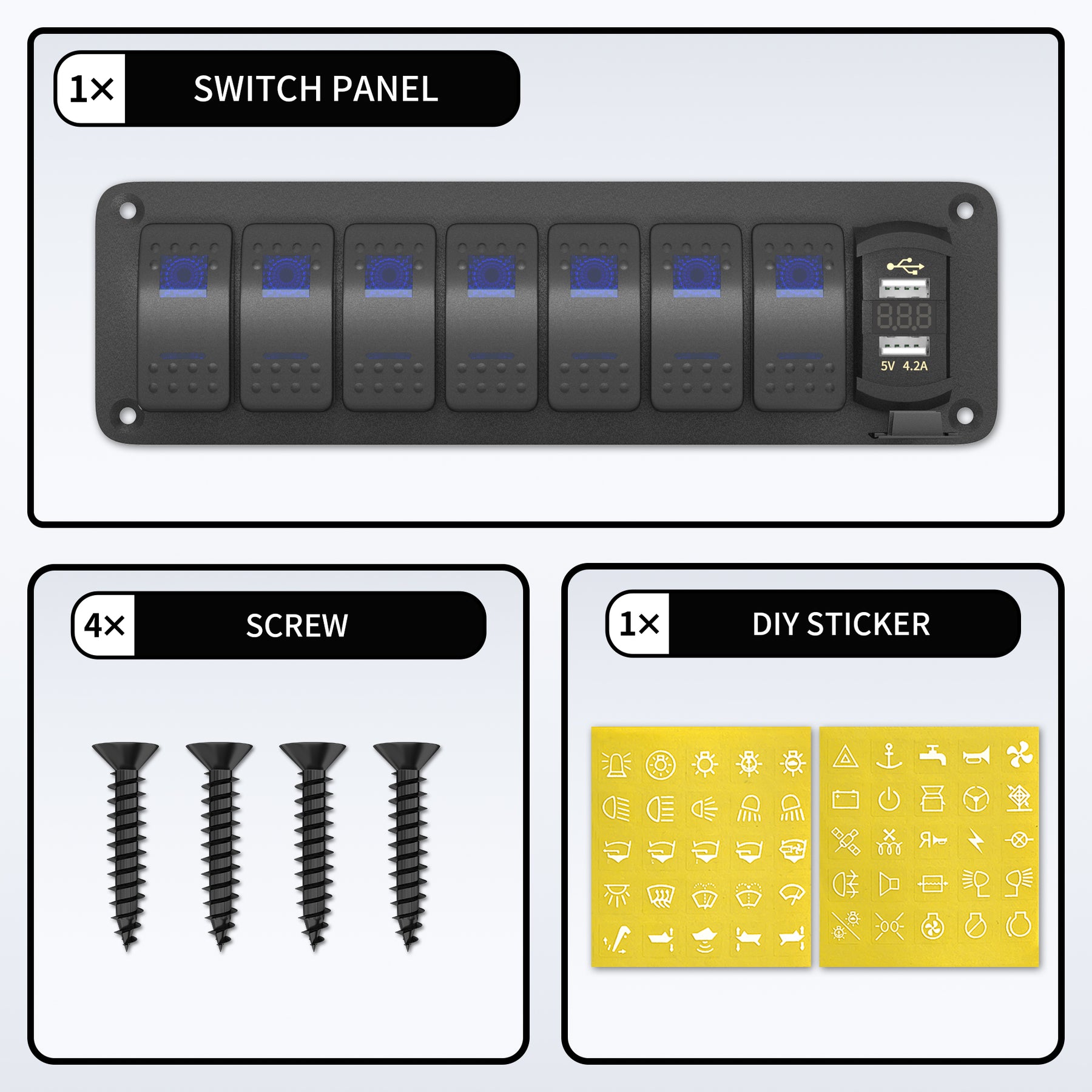 7 Gang Rocker Switch Panel With 5V 4.2A Dual USB Charger – DAIER