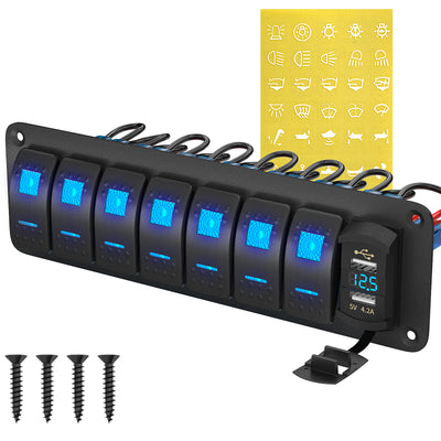 7 Gang Rocker Switch Panel With 5V 4.2A Dual USB Charger - DAIER