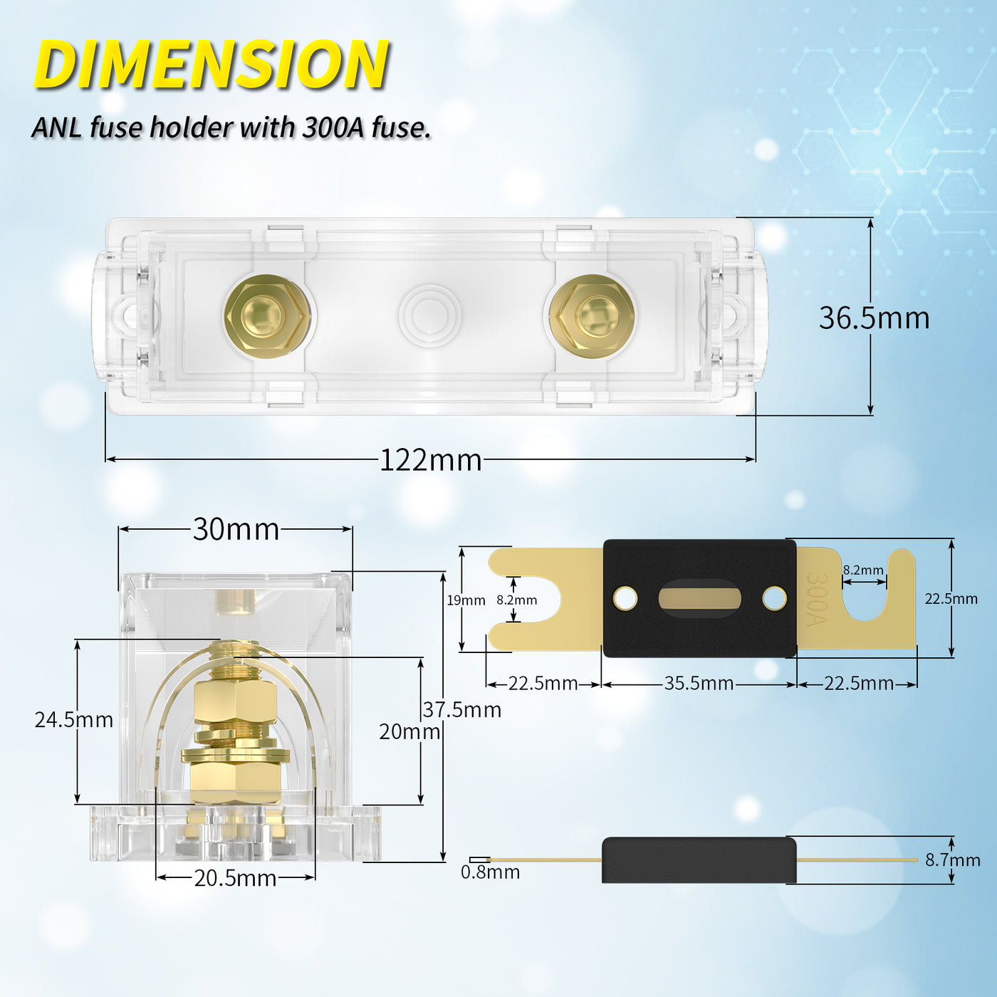 Transparent Car Audio ANL Fuse Holder with M8 Stud - DAIER