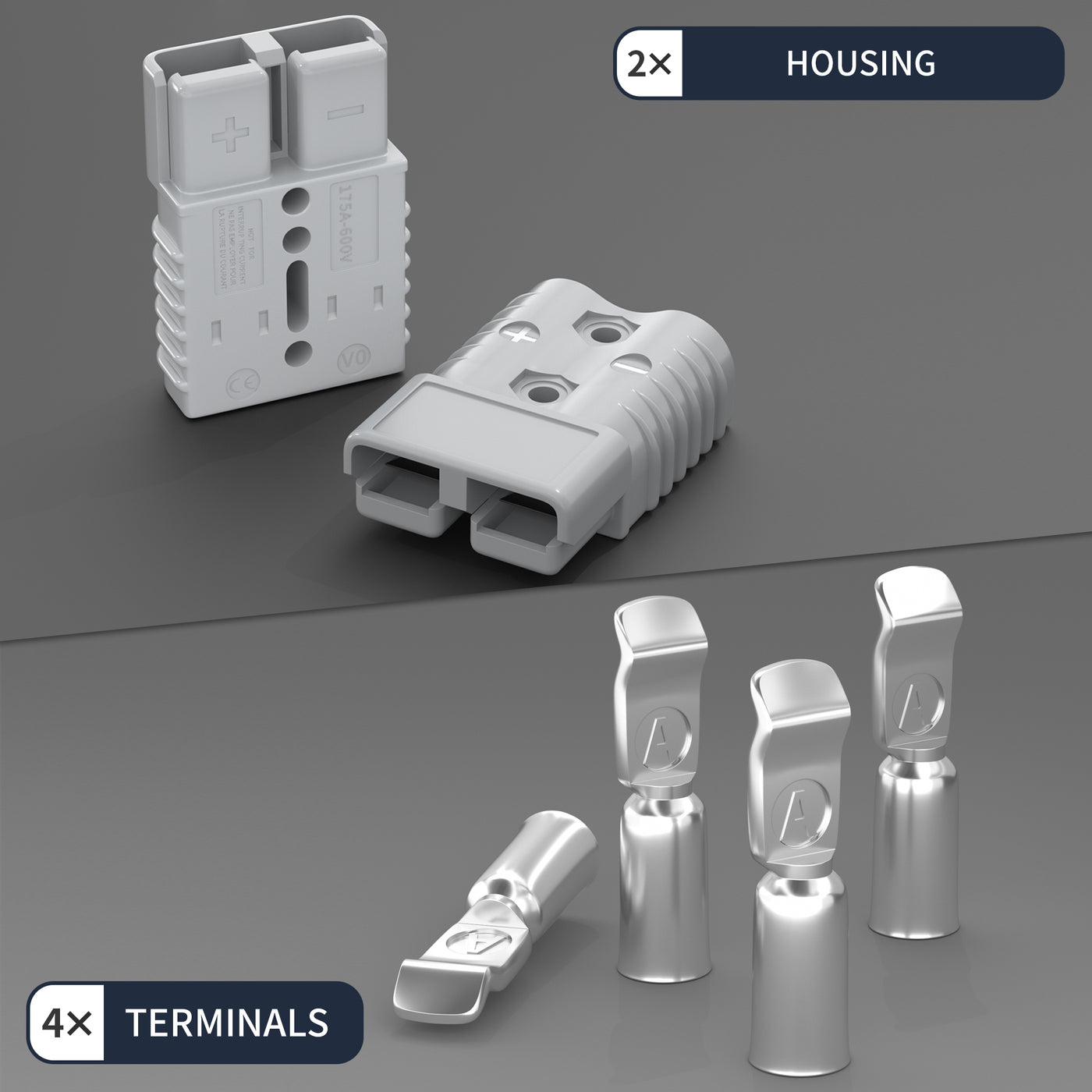 Pair of 175Amp Grey Battery Cable Disconnect Connector - DAIER