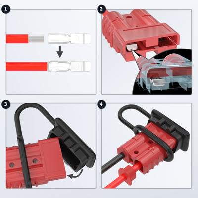 Pair of 50Amp Red Battery Quick Disconnect Connector with Cover - DAIER