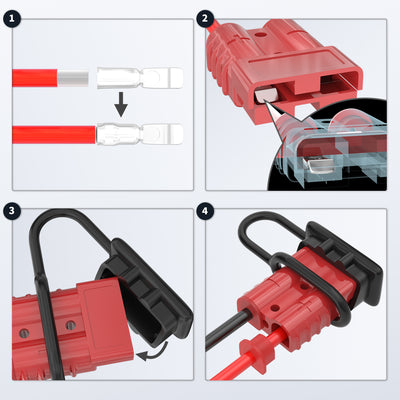 Paire de connecteurs à déconnexion rapide de batterie rouge 50 A avec couvercle
