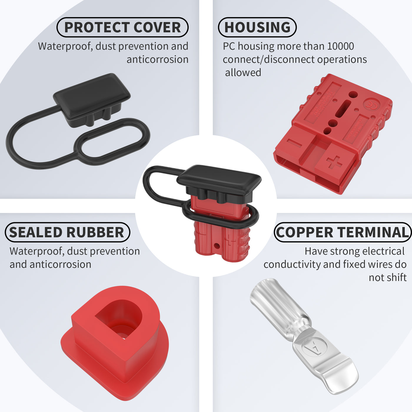 Pair of 50Amp Red Battery Quick Disconnect Connector with Cover - DAIER