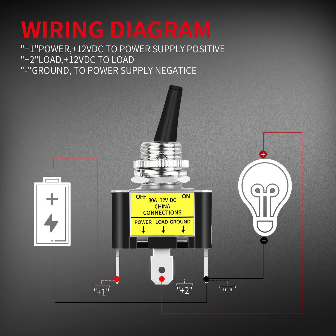 Heady Duty SPST ON OFF LED Lighted 30A 12V Toggle Switch wiring diagram