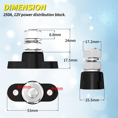 BB1-1A M10/M8 12V Marine Terminal Block Insulated Busbar dimension