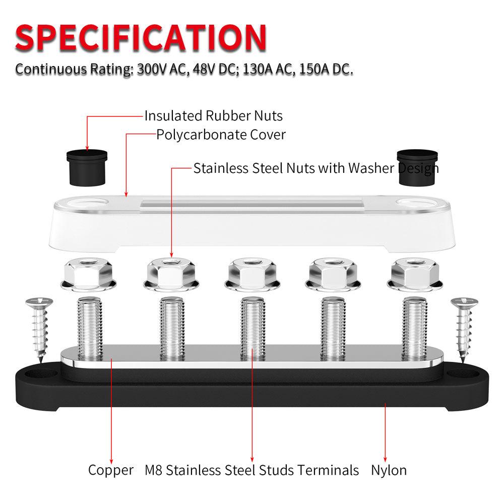 BB150-T5M8-C Automotive Power 5 Studs M8 5/16” 12V Bus Bar specification