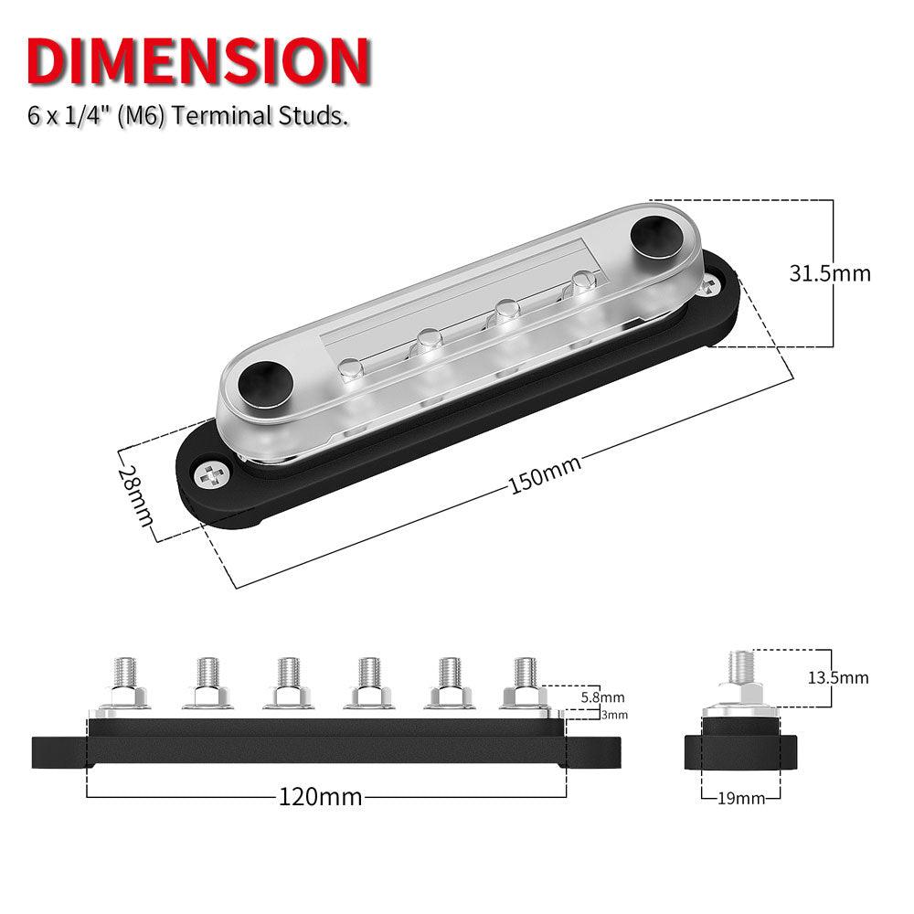 BB150-T6M6-C M6/M8 6 Studs Battery Power Distribution Block dimension