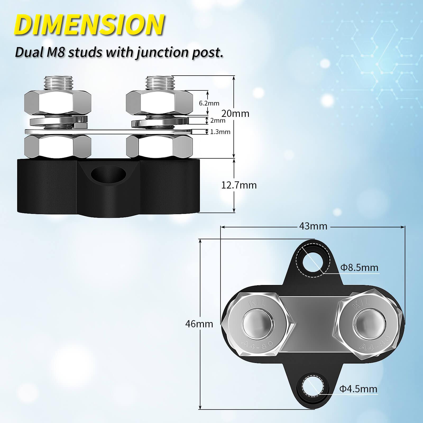 Multi Stud Terminal Block BB2-1 M10/M8/M6 Dual Studs 12V Power Distribution Terminal Block – DAIER