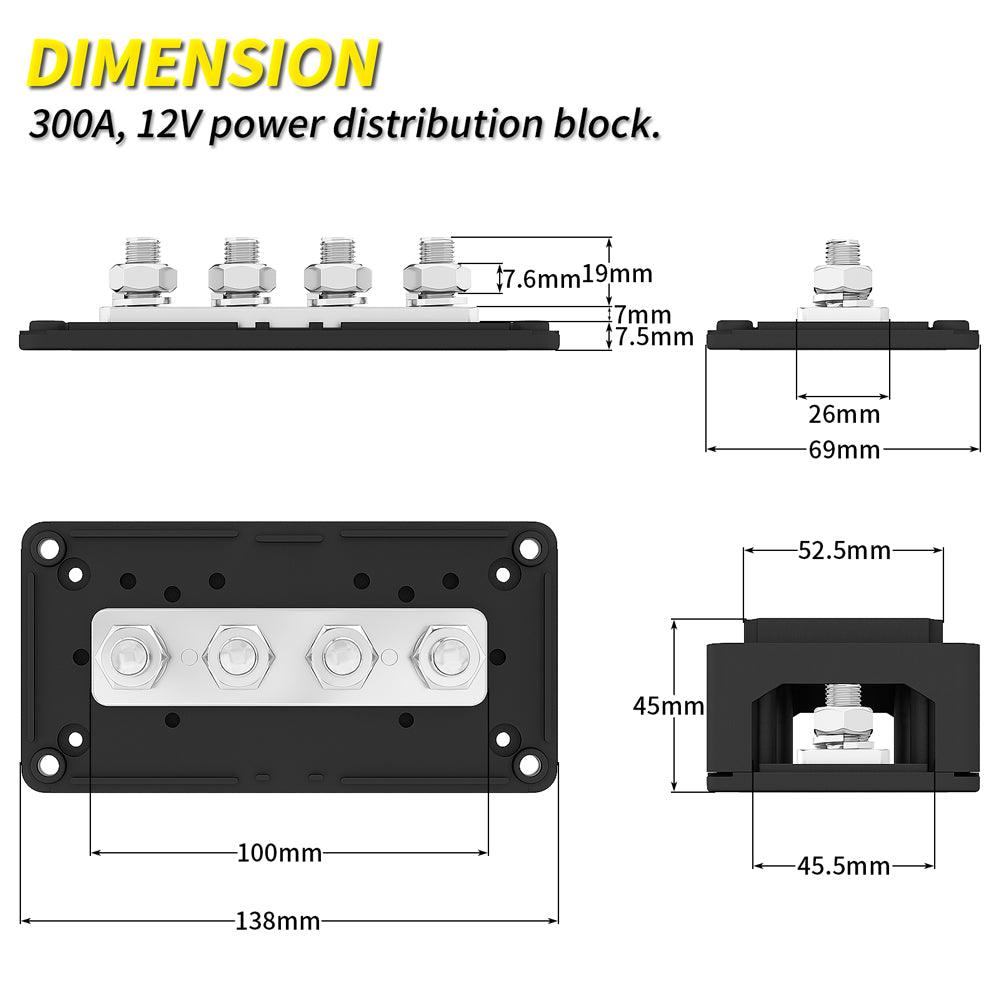 Heavy Duty 12V 300A M8/M10 Battery Distribution Block - DAIER