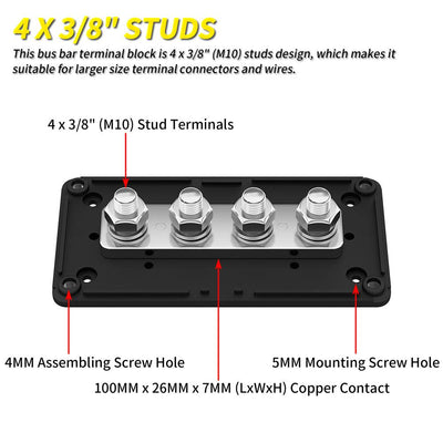 Heavy Duty 12V 300A M8/M10 Battery Distribution Block - DAIER