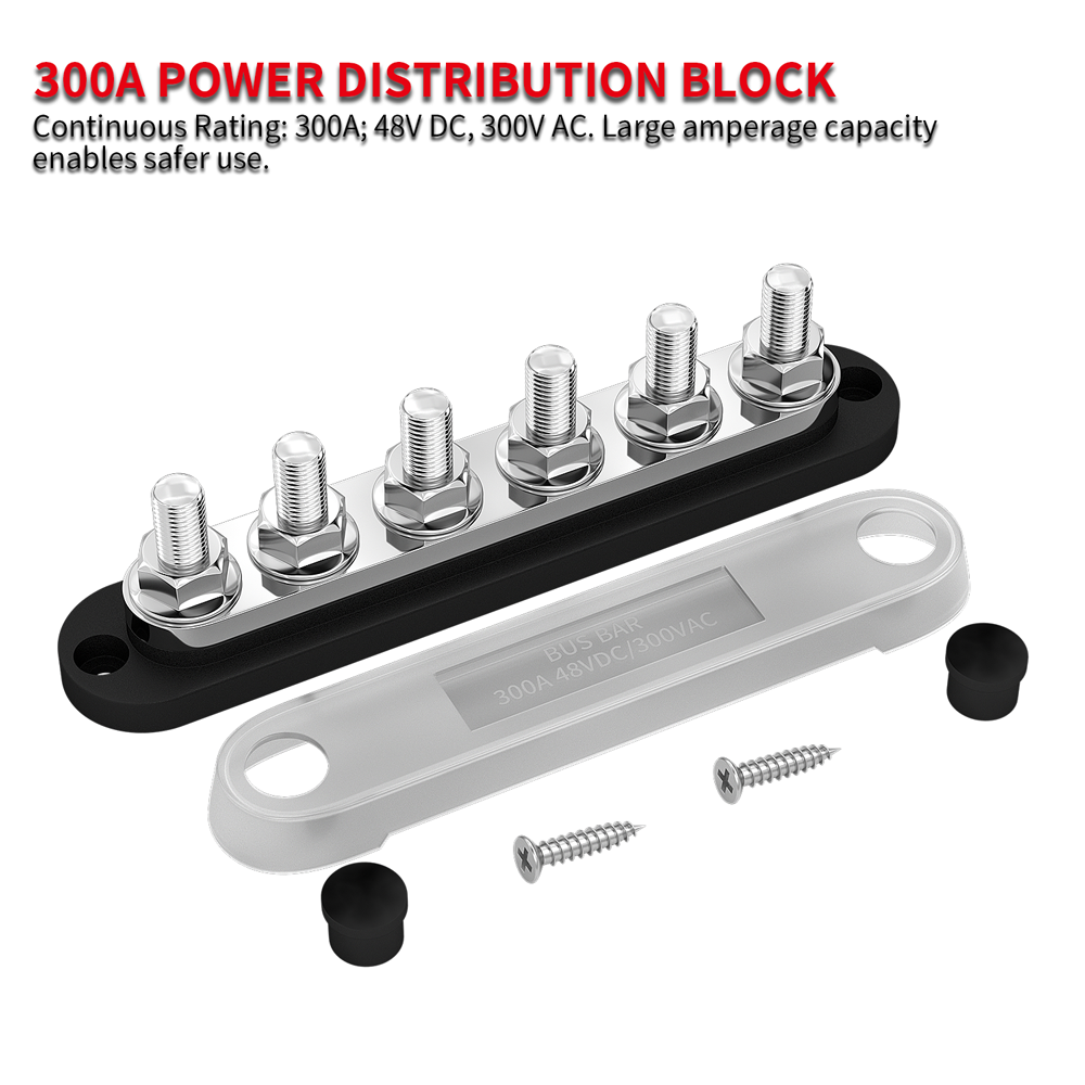 300A 6 x M10/M8 Terminal Studs Power Distribution Block with Cover - DAIER