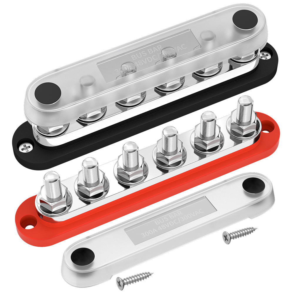 Jeffergarden Bloc De Distribution D'énergie De Batterie De Barre Omnibus De 150a A 10 Bornes Avec Couvercle Goujons De 14 Pouces Vis M8 Pour Bateau De Camping Car Rouge Positif 78897601