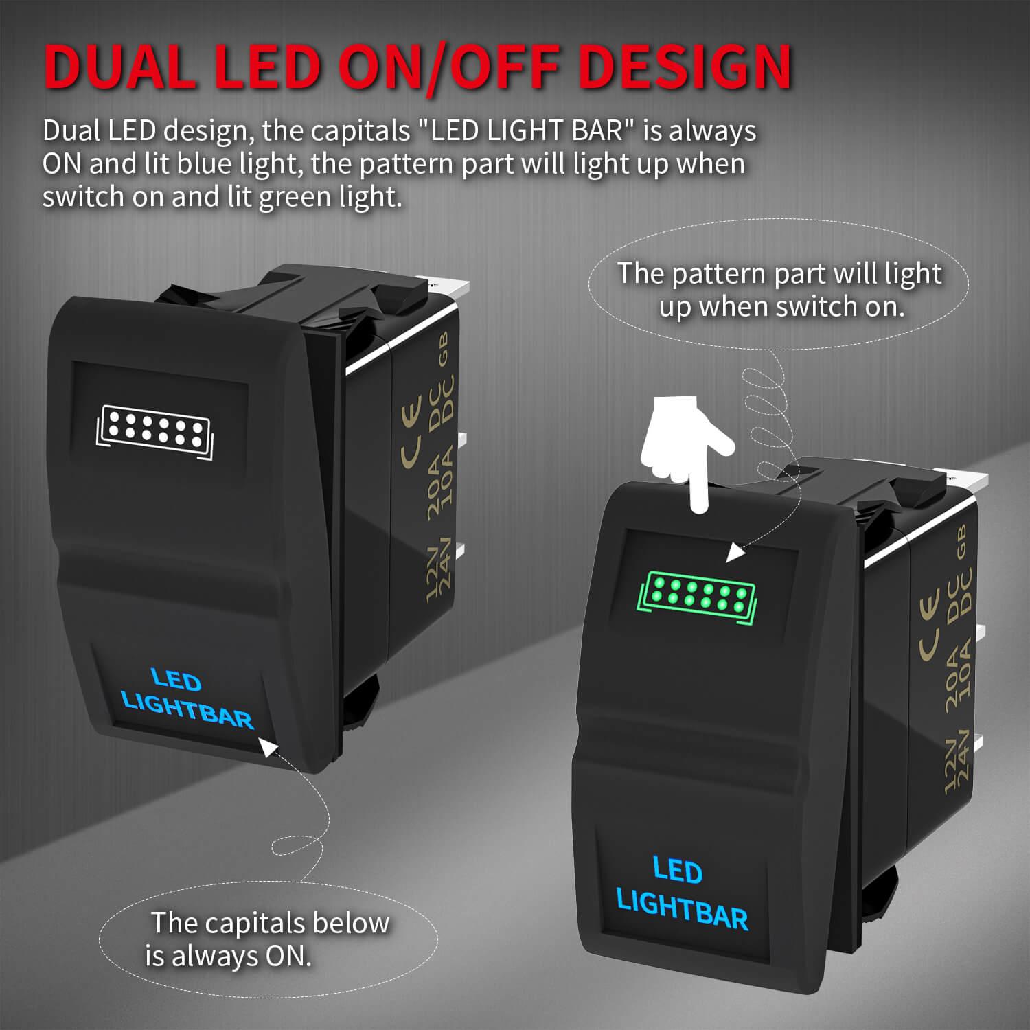 12V Laser ON-OFF 5 Pin Latching Dual LED Light Bar Rocker Switch – DAIER