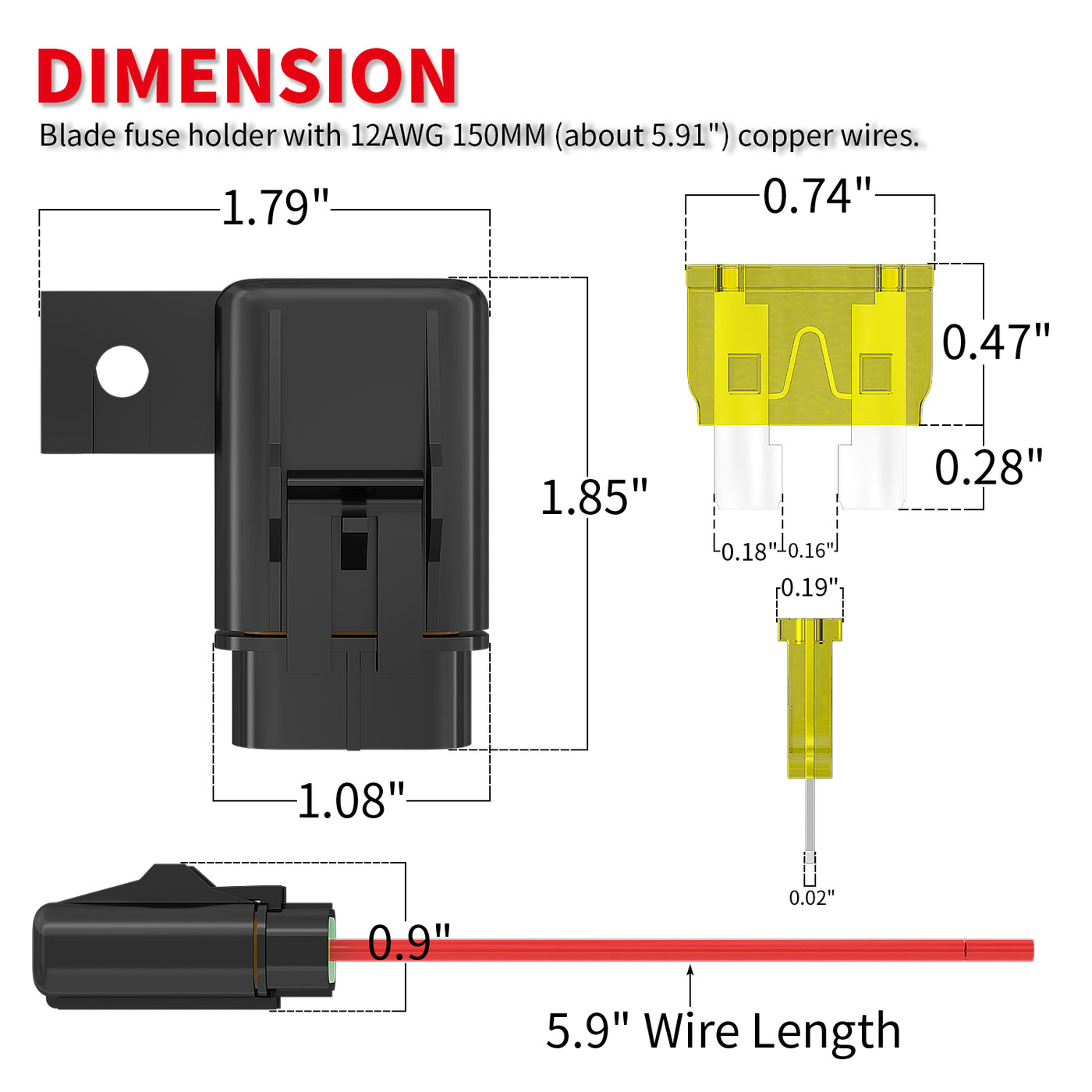 Waterproof 12V 12AWG ATO/ATC In-line Blade Fuse Holder - DAIER