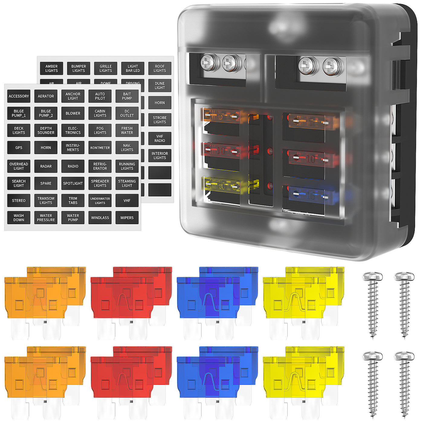 6 Way ATC/ATO 12V Marine Fuse Block with Indicator Light - DAIER