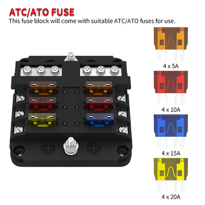 6 Way ATC/ATO 12V Marine Fuse Block with Indicator Light - DAIER
