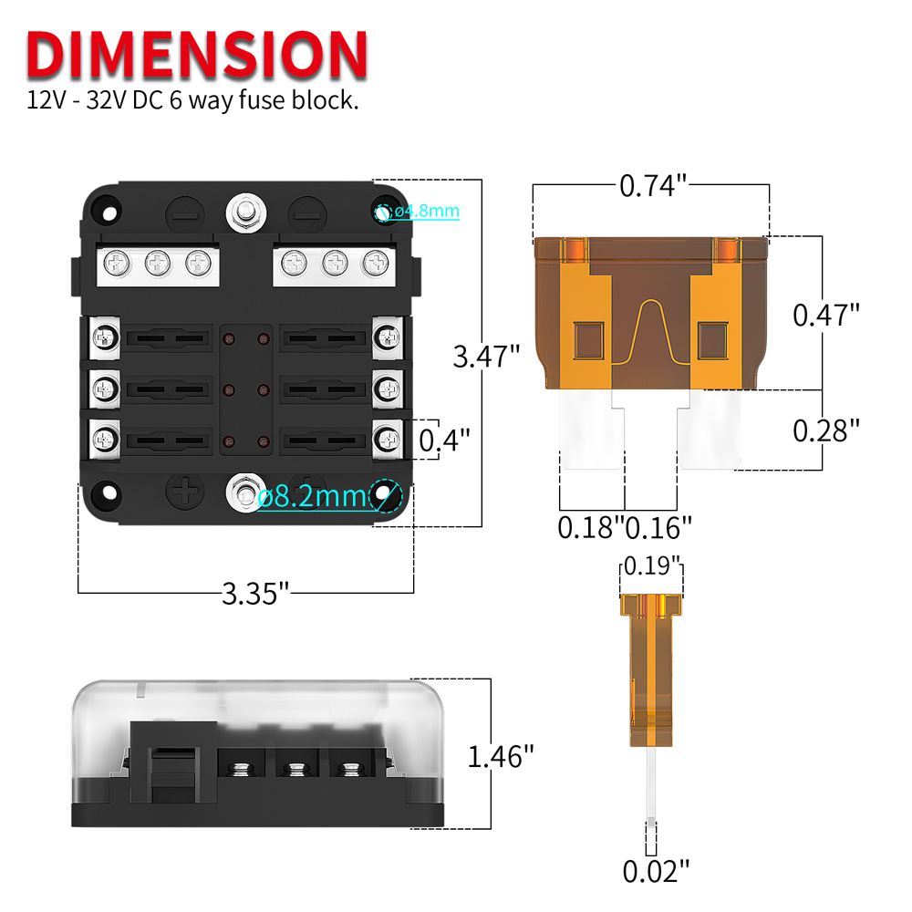 6 Way ATC/ATO 12V Marine Fuse Block with Indicator Light - DAIER